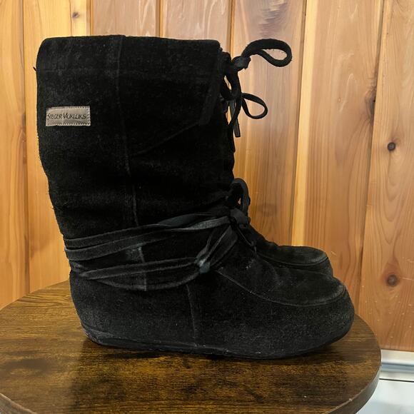 Steger Mukluks Boots Genuine Moosehide Leather Black Made in USA Womens 7 - Picture 2 of 7